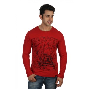 Sail away with this Voyage Ship T shirt. Printed with a Ship Sketch and a story in the background. Cool long sleeve tee for this winter season   Color: Red Print: Black Fabric: 100% Cotton  Fit: Regular Fit